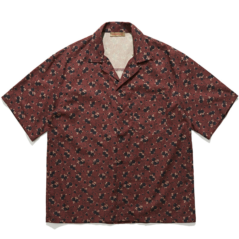 Vintage Hawaiian Floral Shirt - Japon retro etnik tarzı Küba yakalı