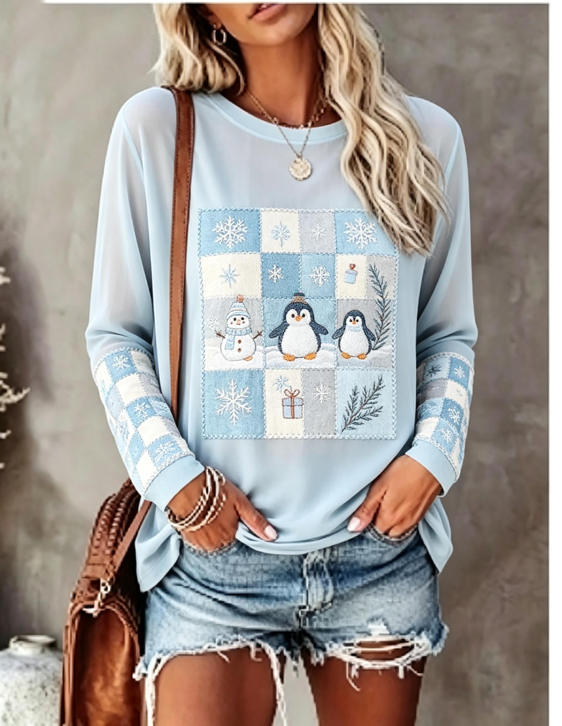 T-Shirts - Kadın Uzun Kollu Tişört, Tilki, Tavşan,