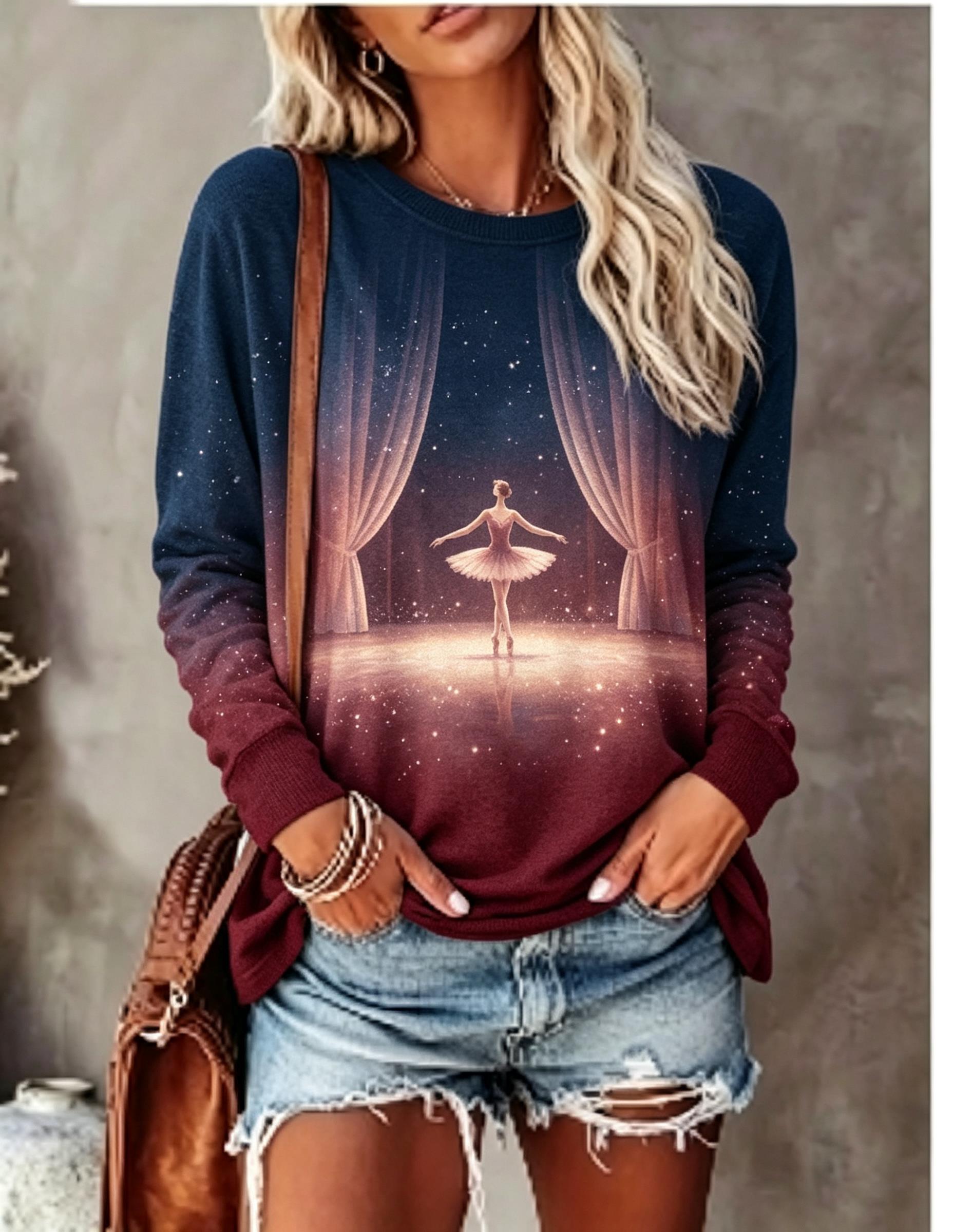 T-Shirts - Kadın Uzun Kollu Tişört Bale Dansçısı